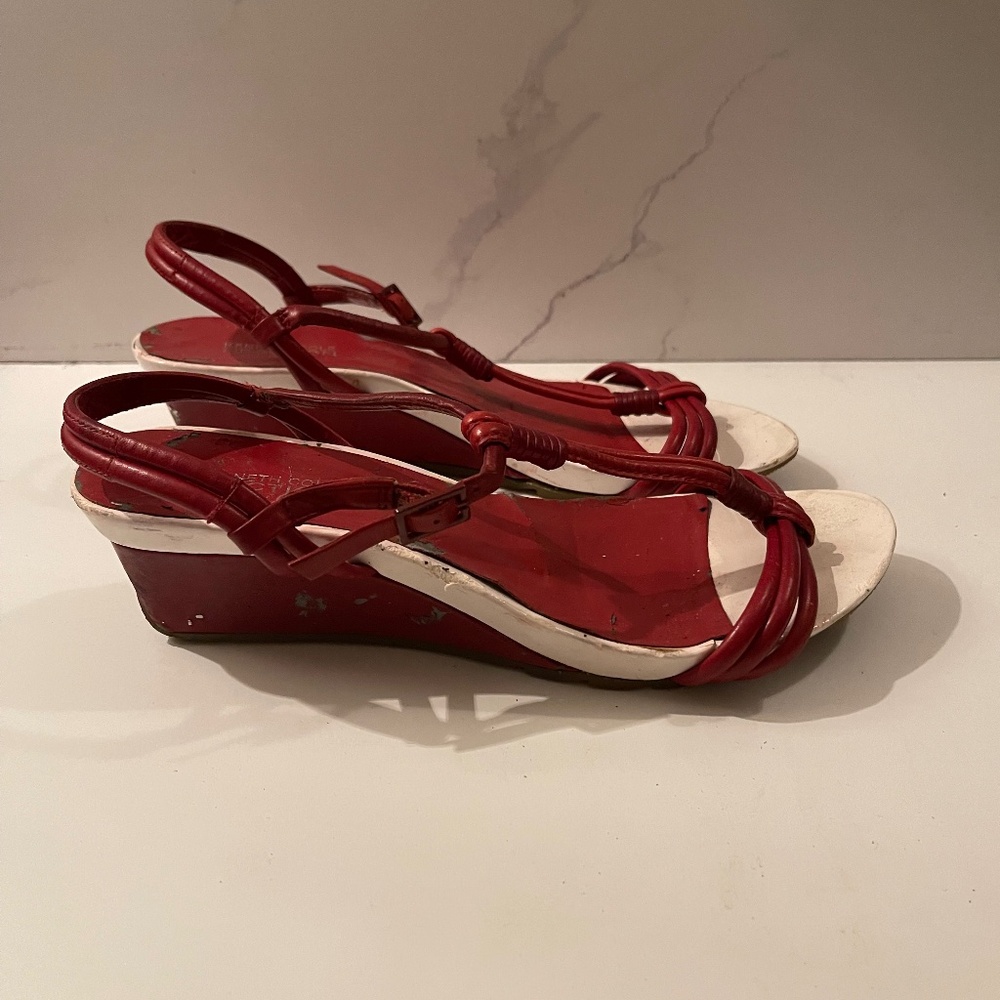 Kenneth Cole Reaction Red & White Sandals | 2 inch wedge heels